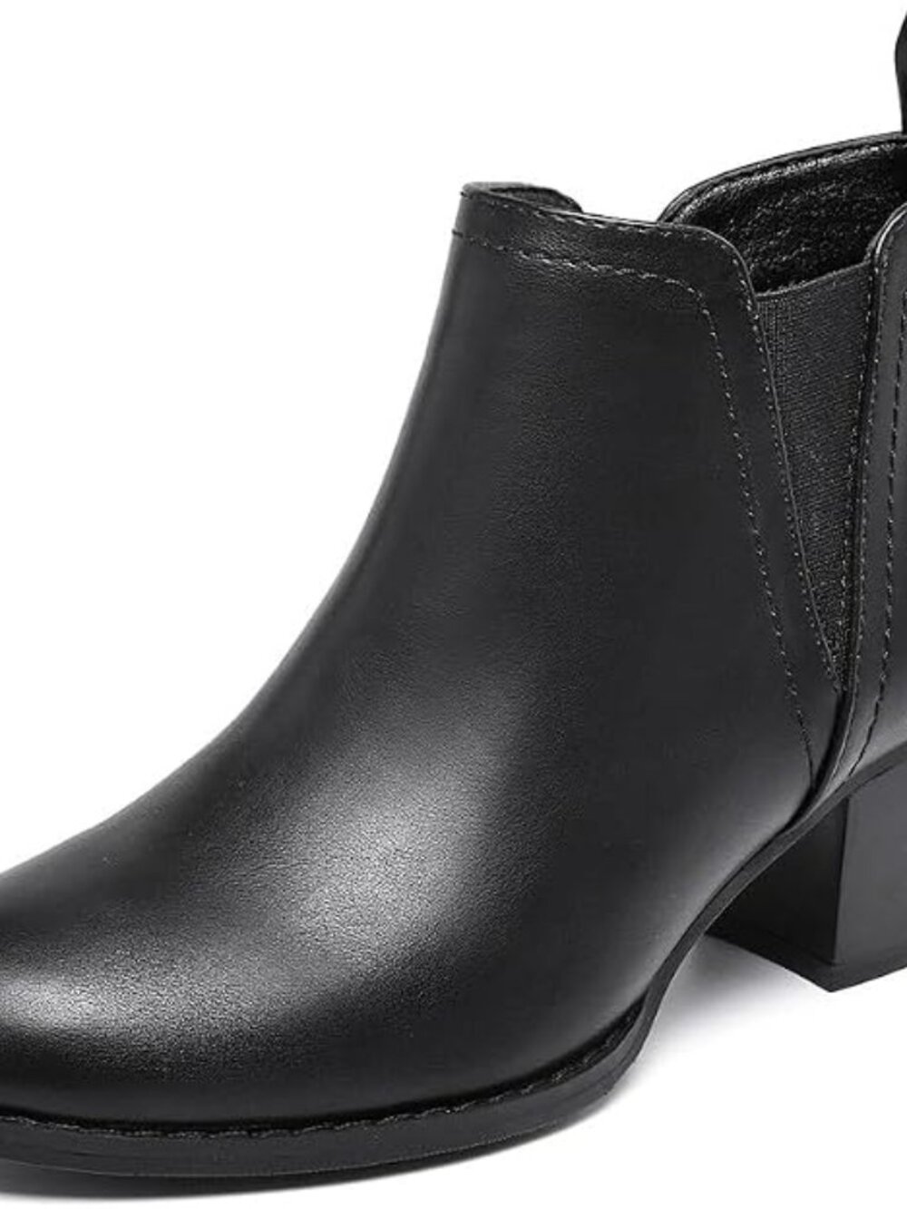 Women's Black Round Toe Side Zipper Chunky Low Block Heel Ankle Booties